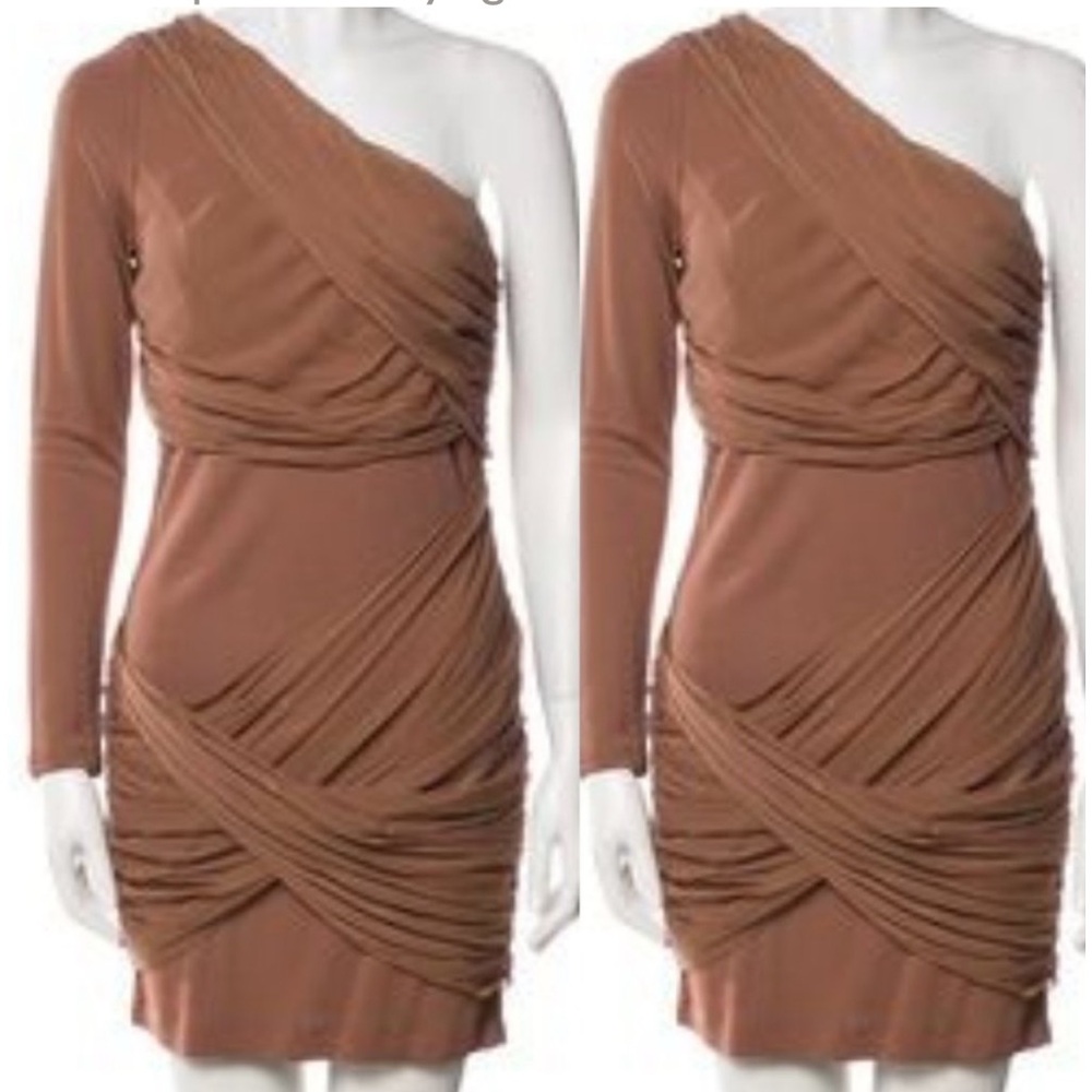 Alice + Olivia One Shoulder Mesh Shirred mini Dress drapey